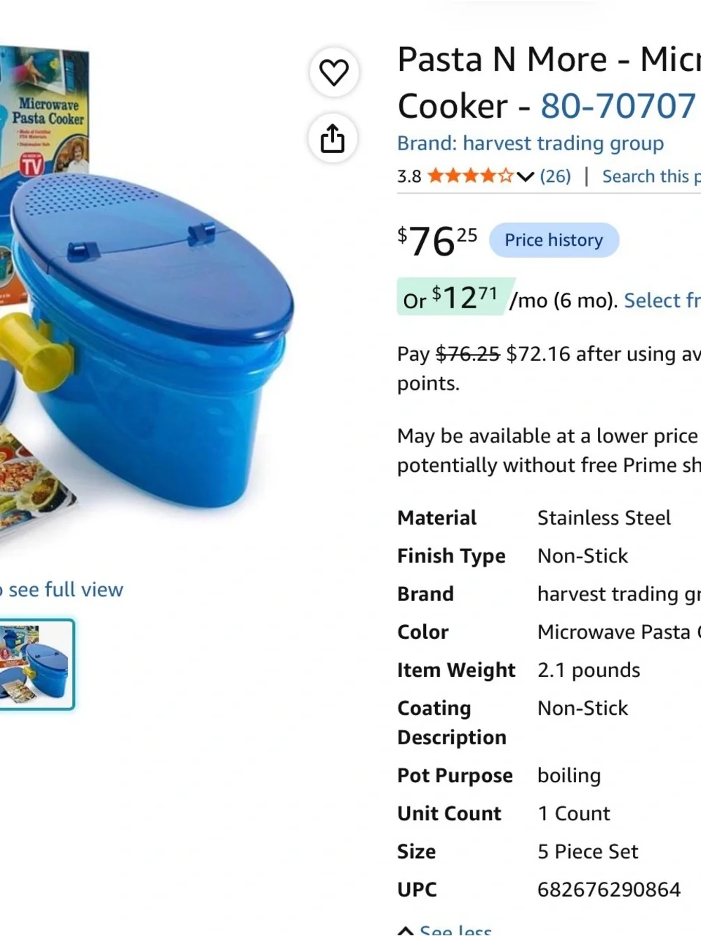 Pasta N More blue  Oval microwave pasta cooker